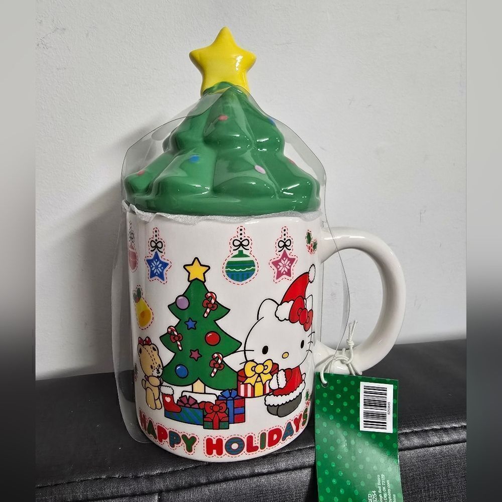 New Sanrio Hello Kitty Ceramic Mug With Christmas Tree Lid